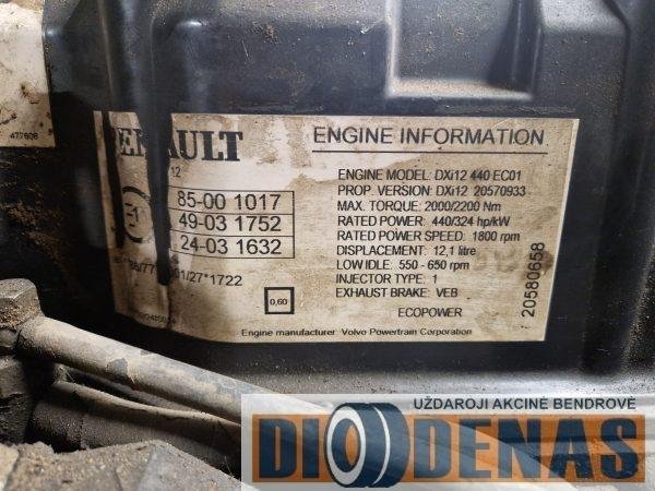 variklis 2-a komplektacija DXI12 440 RENAULT MAGNUM DXI